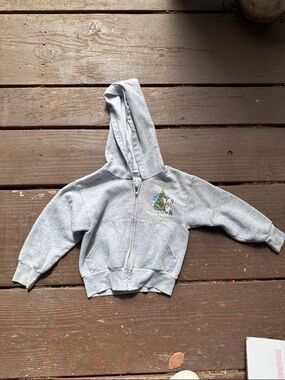 Disney Gray Kids Zip-Up Hoodie with Holiday Tree Graphic